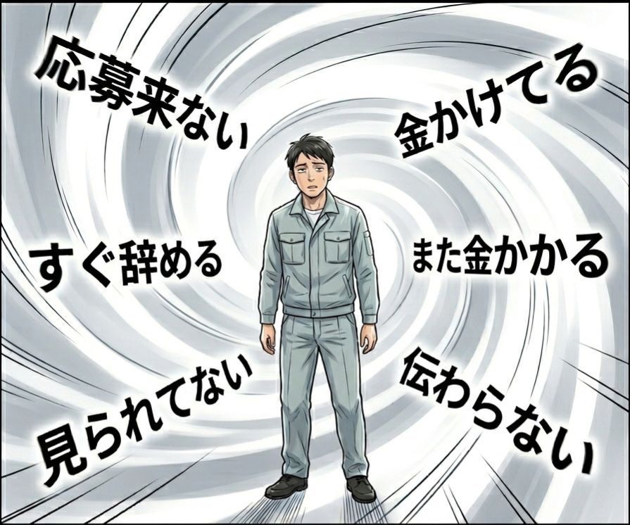 漫画6ページ目上：応募来ない渦