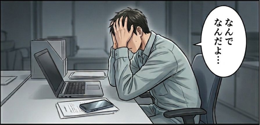 漫画6ページ目下：なんでなんだよ…